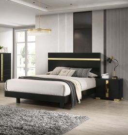 Modern Black 3pc Bedroom Set Queen Size Bed w LED 2x Nightstands Mattress Ready Furniture Acrylic Trim
