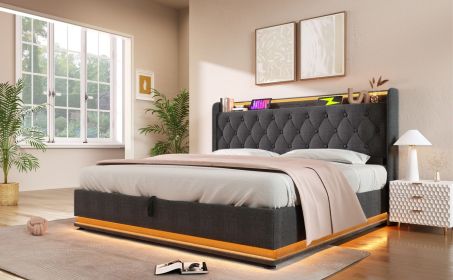 King size Upholstered bed, 360 surround LED function, Buttons/Apps/Remote Control