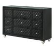 1pc Traditional Nine Drawers Velvet Tufted Drawer Fronts Faux Crystal Drawer Knobs Diamond-patterned Tufted Accents Black