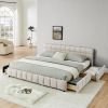 King Size Upholstered Bed, comfortable upholstered bed frame, Chenille fabric