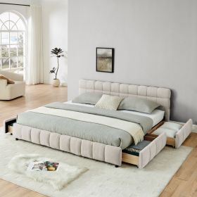 King Size Upholstered Bed, comfortable upholstered bed frame, Chenille fabric