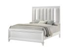 1pc Queen Size Panel Bed Upholstered Cushion LED Lights Headboard White Finish Wooden Solid Wood Furniture