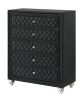 1pc Traditional Glam 5-Drawer Chest Velvet Tufted Drawer Front Faux Crystal Drawer Knobs Black