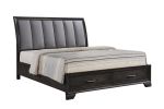1pc Queen Storage Platform Bed Upholstered Ultra-plush Headboard Two Footboard Storage Drawers Solid Wood