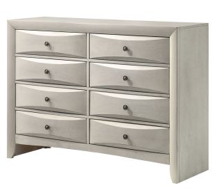1pc Contemporary Neutral White Finish Curved Drawer Fronts Storage Six Drawers Dresser Wooden Furniture