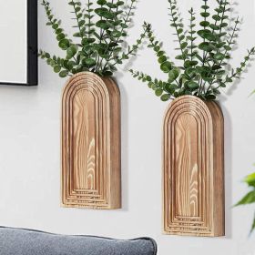 2 Pack Wooden Wall Vase Set - Brown Finish Modern Farmhouse & Boho Wall Decor for Entryway
