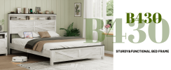 Queen size bed frame headboard with LED lights and charging station cushion platform bed frame