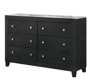 1pc Contemporary Modern White Faux Marble Top 6 Drawers Dresser Black Finish Bedroom Furniture