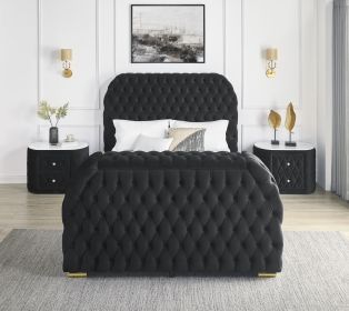 Luxurious King Size 3pc Bed Set Comfort Innovative Design Bed Deeply Tufted Headboard Upholstered Black Velvet Television Lift Built-in Electric Firep
