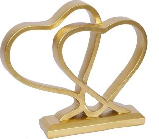 Gold Heart Sculpture for Living Room Decor Heart Decoration Gift for Her and Him Love Wedding Anniversary Couples Gift Modern Heart Statue for Home Co