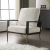 Modern Low Back White Upholstered Accent Armchair with Gold Metal Legs & Rubberwood Frame