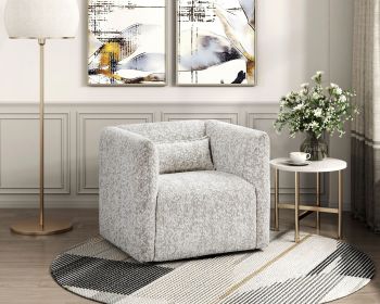 Modern Living Room Swivel Chair Beige Jacquard Fabric Upholstery Pillow Comfort Plywood Furniture 1pc