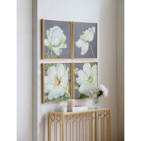Set of 4 White and Gold Botanical Wall Art Prints