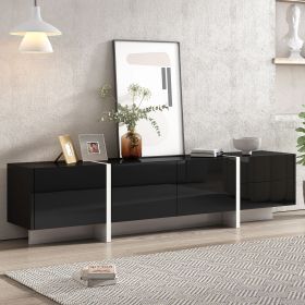 ON-TREND White & Black Contemporary Rectangle Design TV Stand, Unique Style TV Console Table for TVs Up to 80''