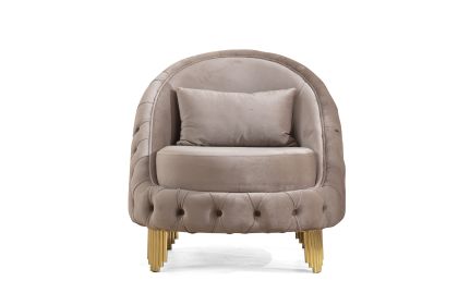 Modern Style Button Tufted Chair Made Of Wood and Gold Coated Metal Legs in Taupe Color
