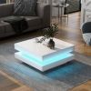 ON-TREND High Gloss Minimalist Design with LED Lights, 2-Tier Square Coffee Table