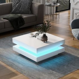ON-TREND High Gloss Minimalist Design with LED Lights, 2-Tier Square Coffee Table