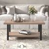 Modern furniture luxury simple style rectangular double-layer tea table wood steel light brown