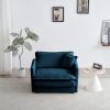 Comfy Deep Single Seat Sofa Upholstered Reading Armchair Living Room Chair Blue Chenille Fabric