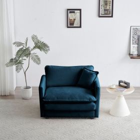Comfy Deep Single Seat Sofa Upholstered Reading Armchair Living Room Chair Blue Chenille Fabric