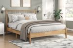 Mid-Century Modern Design Full Platform Bed 1pc Natural Finish Wooden Bedroom Furniture Vertical Slats Headboard