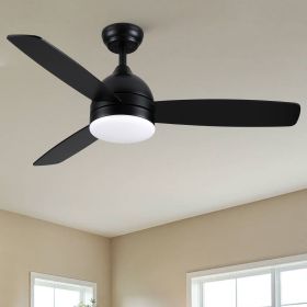 Yamiyu Modern 48 in. Indoor Matte Black Downrod Smart Ceiling Fan with Integrated LED