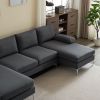 280*130*85 U-Shaped 4-Seat Linen Seat Frame Wooden Frame Back Iron Frame Silver Feet Indoor Modular Sofa Dark Gray