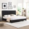 King Size Upholstered Platform Bed Frame with Linen Fabric Headboard, No Box Spring Needed
