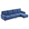 280 *140 *86cm L-Shaped Glossy With Iron Legs 4-Seater Indoor Modular Sofa Blue