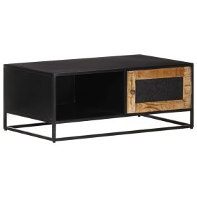 Coffee Table Natural Mango Wood and Black Rough Mango Wood, Iron, MDF
