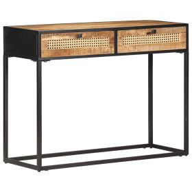 Console Table 39.4"x13.8"x29.5" Rough Mango Wood and Natural Cane