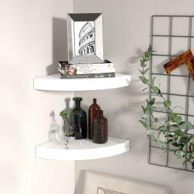 Corner Shelf Set of 2 High gloss white Honeycomb MDF