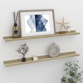 Wall Shelf Set of 2 White and Sonoma Oak MDF 31.5 x 3.5 x 1.2 in