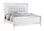 Queen Size Upholstered LED Bed made with wood in White Color