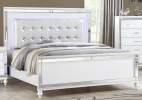 Queen Size Upholstered LED Bed made with wood in White Color