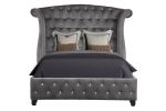 Modern style Crystal Tufted Queen Bed made with wood in Gray