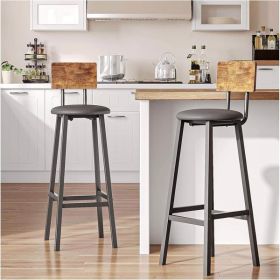Bar stool 2-piece set, black dining table chair with backrest and footrest, thick cushion stool