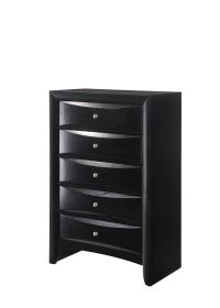 1Pc Contemporary 5 Drawer Chest Black Finish Solid Wood Wooden Bedroom Furniture