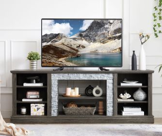 Large TV Stand TV Desk Storage Rack with Faux Stacked Stone Surround