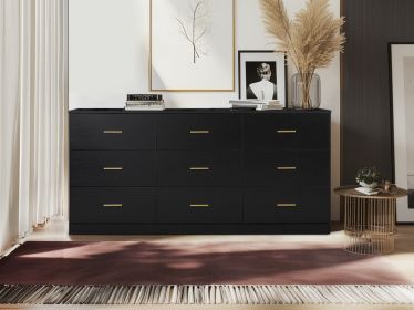 Modern Black 9-Drawer Dresser for Bedroom - Ample Storage Wide Chest of Drawers