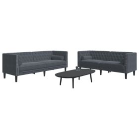 Chesterfield Sofa Set Dark gray Velvet, Foam