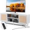 VEVOR Rattan TV Stand for 75in TV, Boho TV Stand with Rattan Door, Entertainment Center with Build-in Socket
