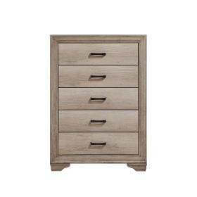 1pc Natural Finish Bedroom Chest of 5 Drawers w Black Hardware Bedroom Furniture Contemporary Design