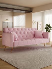 71 inch convertible love seat sofa, American retro pink velvet