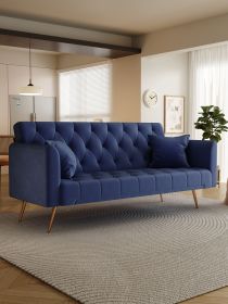 71-inch convertible love seat sofa, American retro blue velvet material