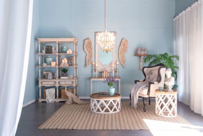 6 - Light Wood Chandelier, Hanging Light Fixture with Adjustable Chain for Kitchen Dining Room Foyer Entryway