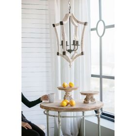 4 - Light Wood Chandelier, Hanging Light Fixture with Adjustable Chain for Kitchen Dining Room Foyer Entryway