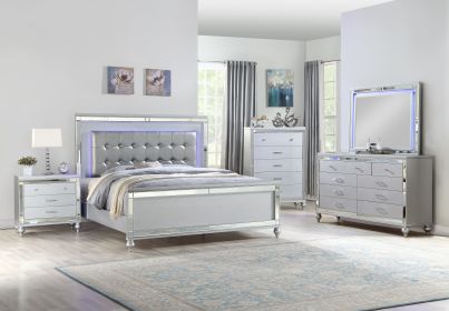 Sterling Full 5 PC LED Bedroom set made with wood in Silver Color