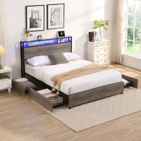 Full Bed Frame, Storage Headboard with Charging Station, Solid and Stable, Noise Free
