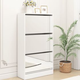 Narrow Shoe Storage Cabinet with Mirror, Wood Slim Shoe Rack 3 Tier Shoe Organizer for Home and Apartment